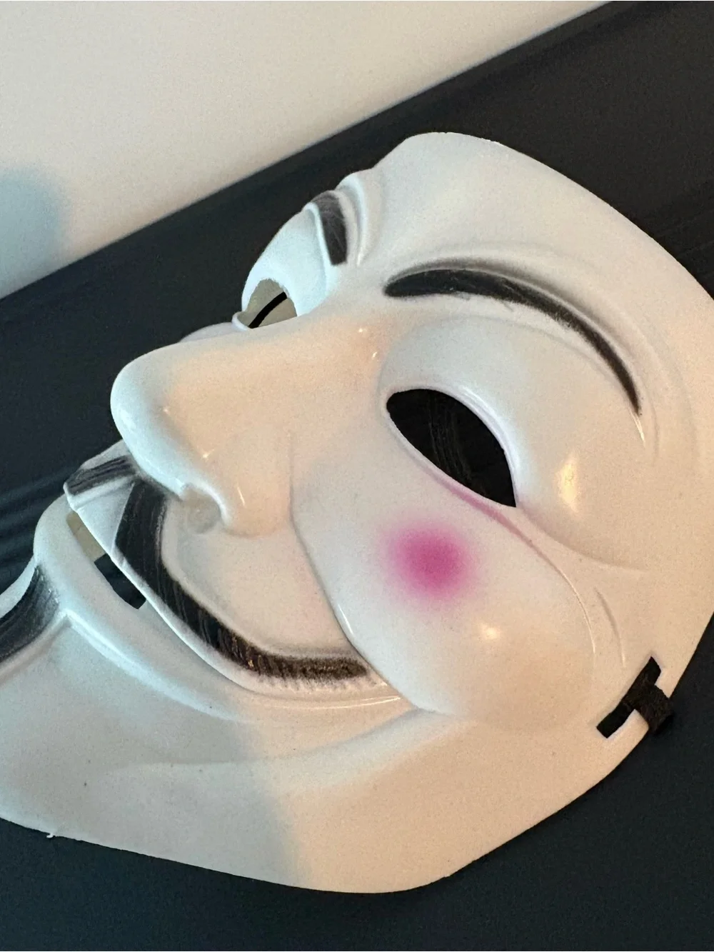 White Guy Fawkes Style Mask with Pink Cheeks